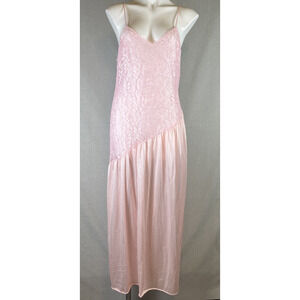 VTG Undercover Wear Nightgown Slip Maxi Dress Womens L Pink Flowy Lace Sheer USA